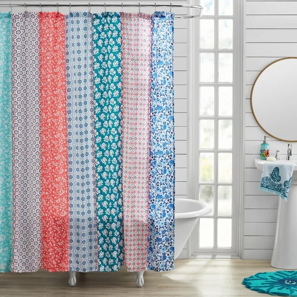 🩷 New The Pioneer Woman Ditsy Patchwork Cotton-Rich Shower Curtain, 72"x72"